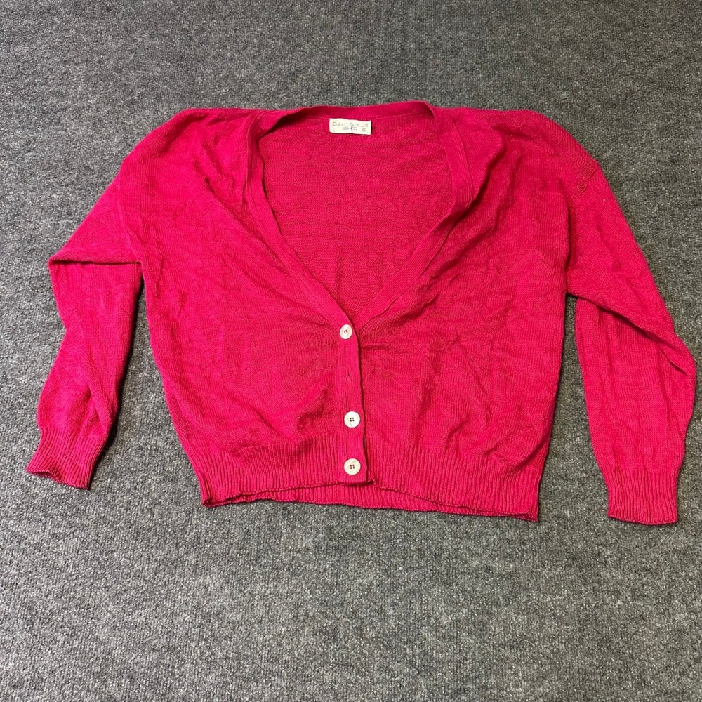 Robert Scott Ltd Cardigan Womens Size M Pink Cotton Knit USA Made V-Neck Classic
